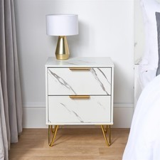 OHS Marble Nightstand Bedside Table 2 Drawer End Side Storage Cabinet