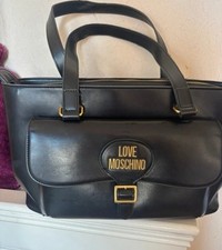 Love Moschino Leather Tote Bag with Maxi Outer Pocket In Black One Size