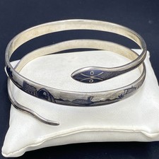 Vintage Niello Silver Snake Cuff Bangle