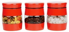 Set Of 3 Tea Coffee Sugar Jar Set Kitchen Canister Window Glass Storage Jar Tin