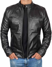 Men's Black Leather Jacket Real Lambskin Motorcycle Biker Leather Jacket-123