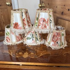 Vintage Clip On Lampshades 5x Floral Country Cottage Chintzy Tassels Vinyl