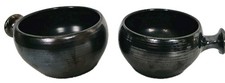 Vintage Knights Tintagel Pottery Studio Black Lustre Soup Bowls Cups Small