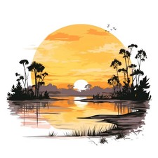 3x Stickers Sunset Lake Car