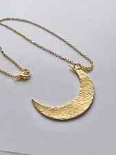 Big Hammered Crescent Moon Shape Pendant on 18 inch 14 Carat Gold Necklace Chain