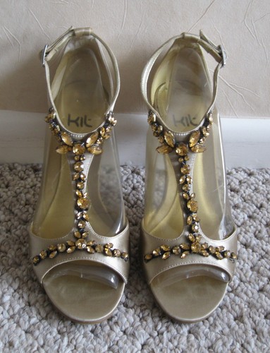 Gold satin bejewelled - , shoes