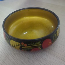 vintage USSR Soviet Russian Lacquer bowl Khokhloma gold 70s