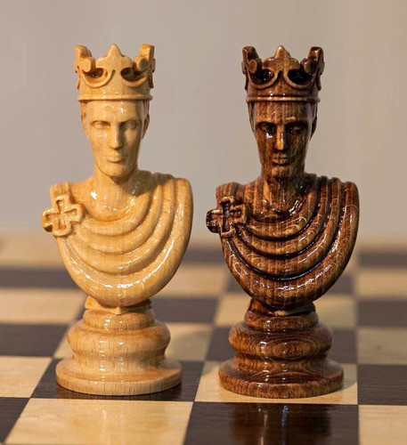 Carved wooden chess set - carved,
