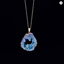 Purple Agate Slice Geode Pendant Necklace – Natural Stone – Brand New 💜✨