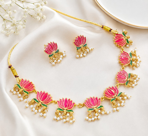 Lotus necklace earrings set - necklace, &