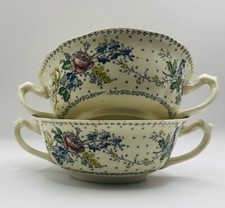SOUP BOWLS SERVE WARE 2 HANDLED TRADE MARK CROWN DUCAL WARE VINTAGE FLORAL