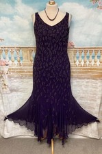 Gatsby Dress 18 Purple Beaded Jacques Vert Designer Evening Flapper Long Floaty