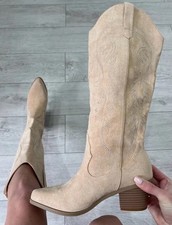 COWBOY BOOT BEIGE SOFT SUEDE