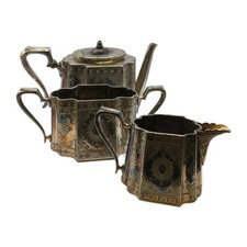 Aesthetic Movement Electroplated Tea Set, Inc Tea Pot Sugar Bowl Milk Jug EPNS