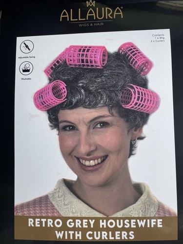 Grey wig with hair - grey, curlers