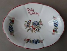 Vintage, rare, Royal Tara bone china. Ruby wedding, floral dish. Made in Ireland