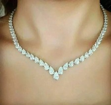 22CT Pear Cut Lab-Created Diamond Women's Tennis Necklace 14K White Gold Finish