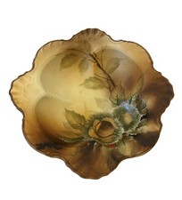 Antique NIPPON JAPAN Hand Painted Ruffled Edge Porcelain Nut Candy Bowl 