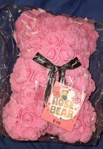 Pink rose bear flower teddy - 9",