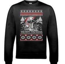 FISHING CHRISTMAS Jumper Merry Fishmas Mens Funny Xmas Sweatshirt Ugly Fisherman