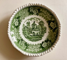 Vintage Adams English Scenic Green Ironstone Pottery Soup Dish Saucer 61/2in