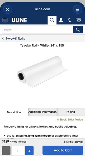 Uline 10680 white tyvek roll - s-10680,