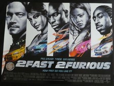2 FAST 2 FURIOUS (2003) RARE ROLLED PAUL WALKER orig UK quad poster 40" x 30" EX