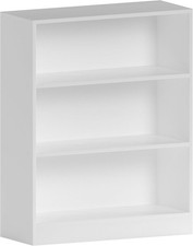 Cambridge 3 Tier Low Bookcase, White Wooden Shelving Display Storage Unit Office