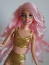 Barbie Pretty Pink Haired Doll, Jointed Knees & Elbows Gold Molded Top & Pants