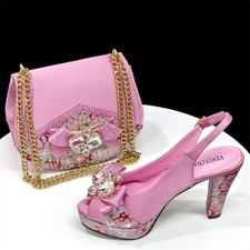 Venue Chan Shoe And Bag High Heel Ins Style Rhinestone Italian Shoes And Bag Set