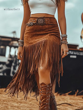 Women's Fringed Suede Skirt