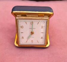 Ingersoll 2 Jewel Travel Clock With Blue Case 1970s Vintage 