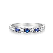 Ladies Wedding Solid Sterling 925 Silver Blue and White Sapphire Eternity Ring