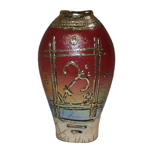 Studio pottery raku vase - vase, small