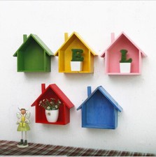 Retro Wooden Wall Decor Village Colored Small House Shelf Hanging Decorations