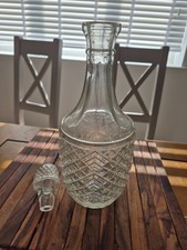 VINTAGE CRYSTAL CUT WHISKEY DECANTER BOTTLE GLASS STOPPER & MATCHING JAR SET