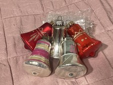Vintage German Hand Blown Mercury Glass Christmas Bell Baubles with Clackers X5