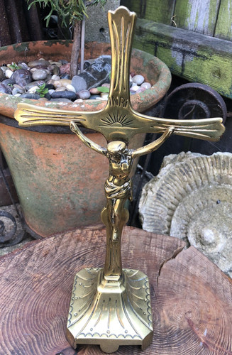 Antique french brass - brass, crucifix