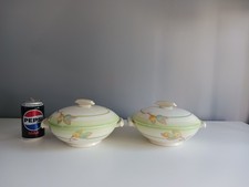 2 x John Tams "TAMS" Ware Art Deco Green Lidded Serving Bowls - 24.5 cm Diameter