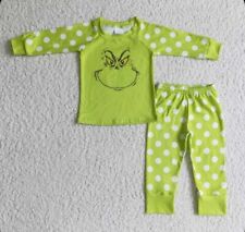 Baby boy  Grinch print ? christmas 2 piece polka-dot  pyjamas Pjs 3-6months