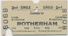 British Railway ticket Leeds Rotherham 1971 No Buyers Fee CH3054