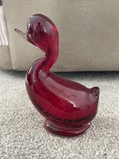 Whitefriars Ruby Red Glass Bubble Duck, 5.5 Inches Tall