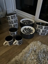 Habitat leaf pattern   16-Piece Stoneware Dinner Set Grey