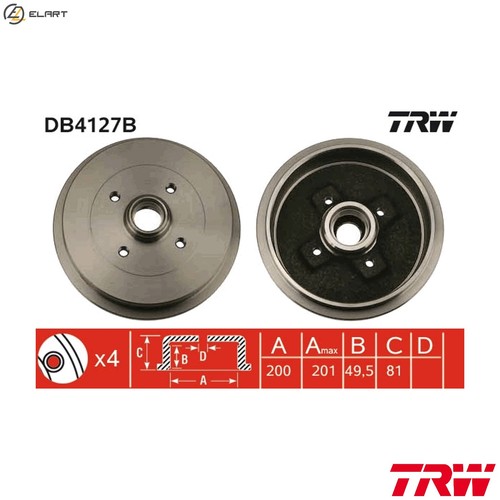 Brake drum db4127b for - drum, vw
