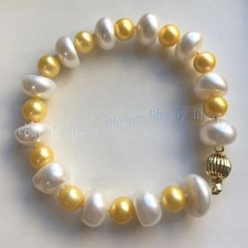 Genuine Natural White Freshwater Rondelle Pearl Gold Pearl Bracelet 7.5 inch
