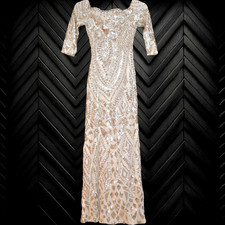 QUIZ SIZE 6 CHAMPGNE GOLD SEQUIN MAXI GOWN DRESS CHRISTMAS PARTY GATSBY COCKTAIL
