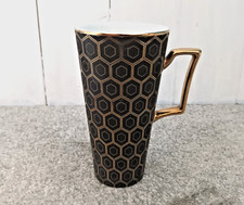 Fox And Ivy Tall Black And Gold Latte Mug With Gold Handle Cup Tea Coffee