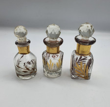 Vintage Gilded Cut Glass Perfume Bottles x 3