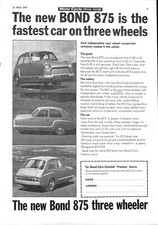1967 Advert for BOND '875' 3-Wheeled Minicar Vintage Original Print Ad Ephemera