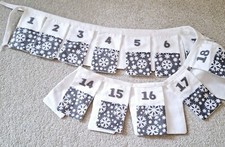 Christmas White Grey Snowflake Fabric Reusable Advent Calendar Bunting Pre-owned